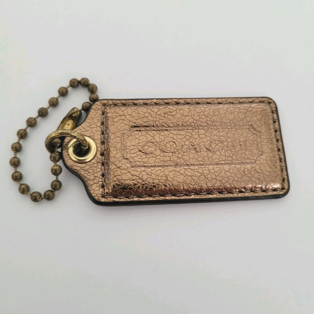 Coach Hang Tag Replacement Brown Metalic Leather Bag Charm Keychain Large 2"